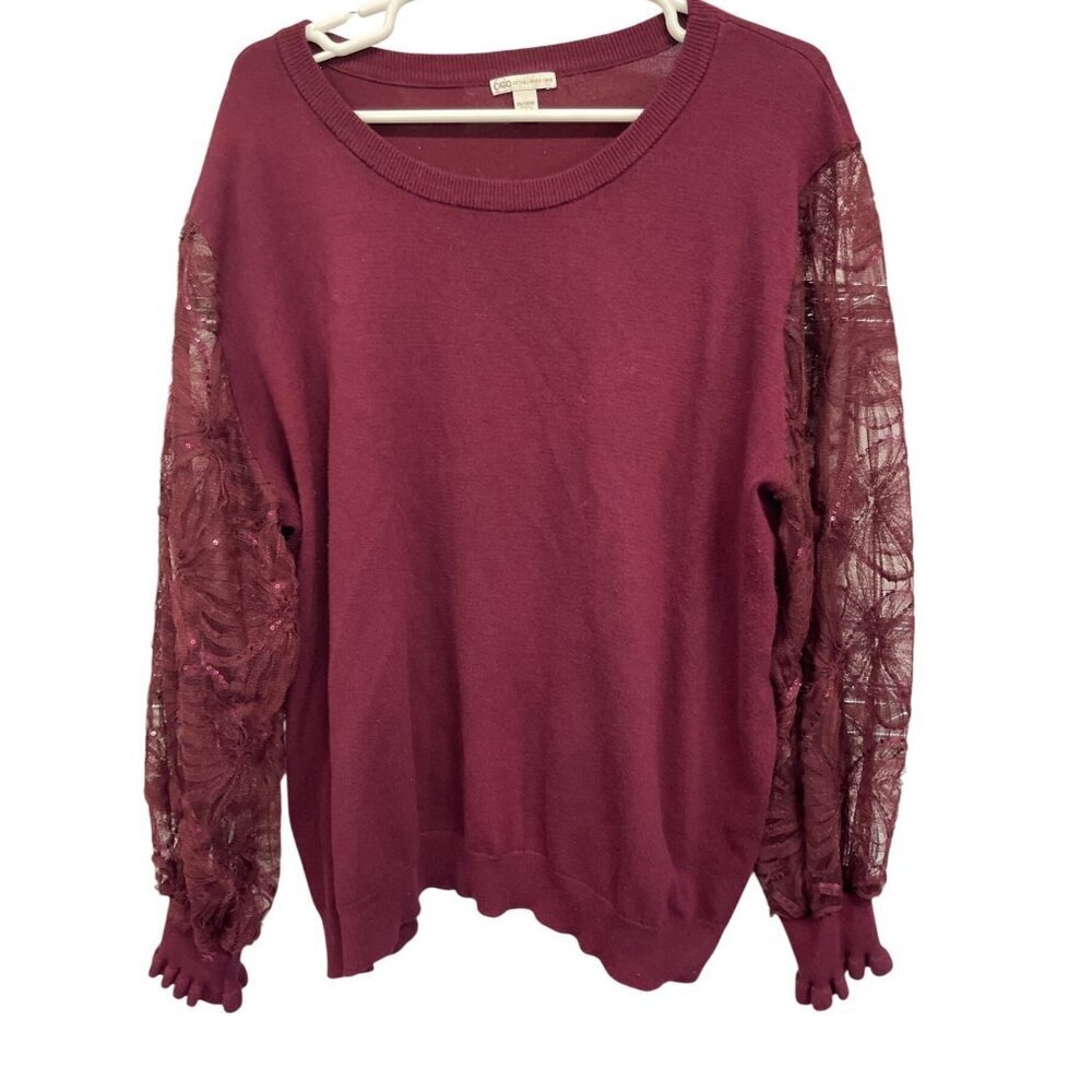 Cato Womens Burgundy‎ Lace Sleeve Sweater 26/28W